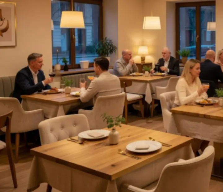 Stół restauracyjny przygotowany na wieczorne wydarzenie w SA-DA-GENERÁL Betéti Társaság Co